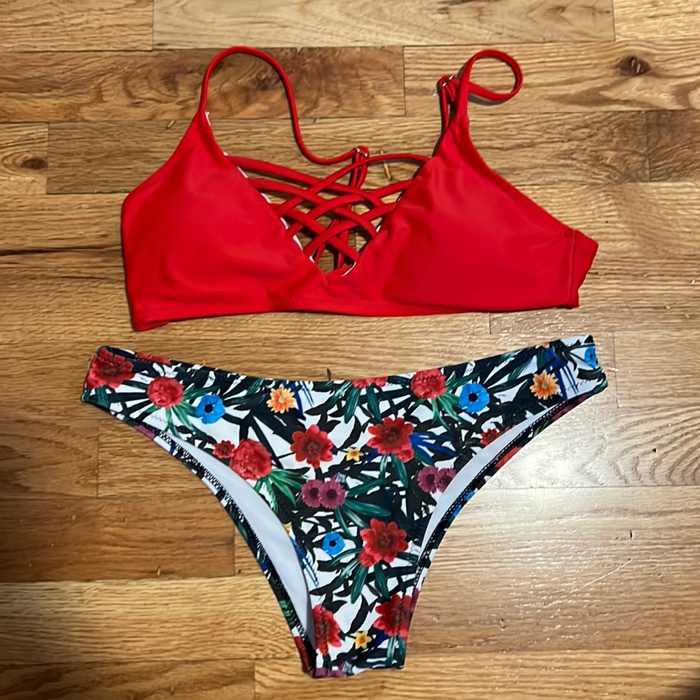 Red Floral Bikini